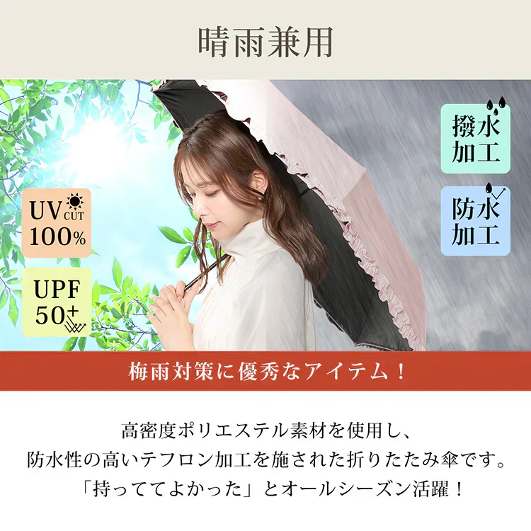 ◎5月下旬~6月上旬発送予定◎【オフホワイト×グレー】日傘 完全遮光 折りたたみ UVカット 軽量 6本骨 晴雨兼用 遮光100% 傘 かさ 折りたたみ傘
