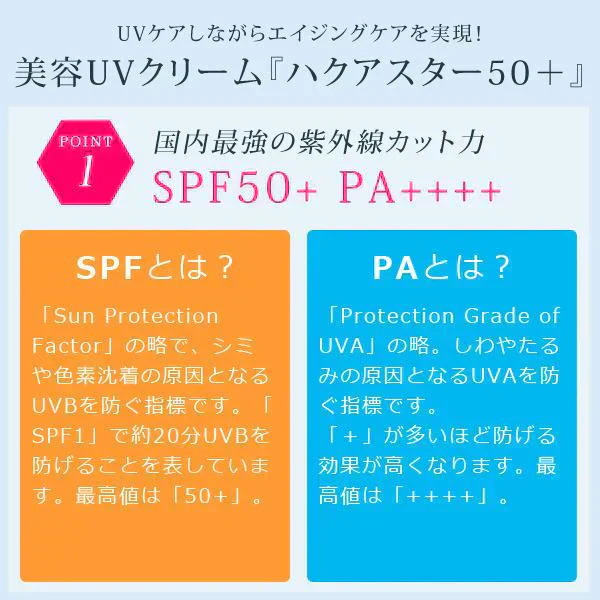 美肌UVクリーム つけている間スキンケア SPF50+ PA++++ ハクアスター 40g 日焼け止め UVケア クリーム 下地 保湿 ウォータープルーフ 化粧下地 効果も エビス メB