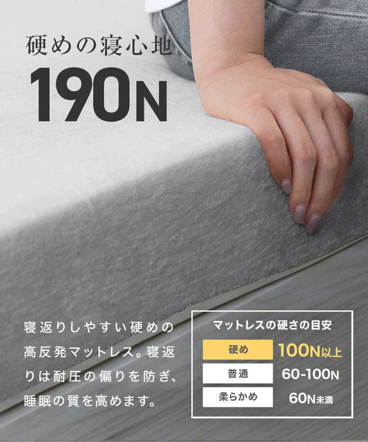 【セミダブル】【グレー】高反発マットレス セミダブル 極厚10cm 190N 三つ折り マットレス 高反発ウレタン ごろ寝マット 敷き布団 洗えるカバー 腰痛対策