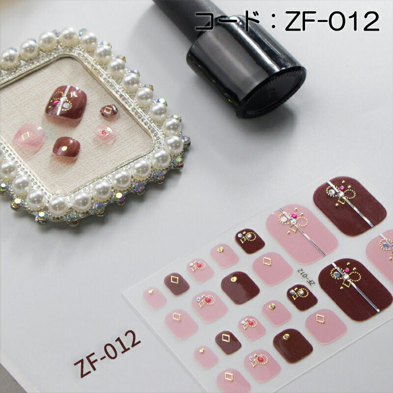 ネイルシール フット用 足用 toe nail ピンク系 ブルー ジェル キラキラ お洒落 大人しい 淑女 韓国風 最新作 3D 全7色選べる 貼るだけ 花 ストーン柄 足指爪用