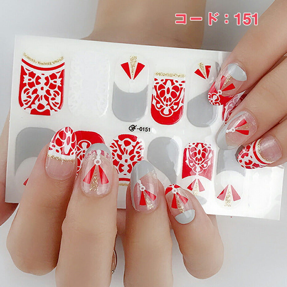 ネイルシール ハンド用 レッド系 赤 グレー クリア キラキラ お洒落 パッション 情熱 目立つ 韓国風 最新作 3D 全6色選べる 貼るだけ 花  ストーン柄 手指爪用