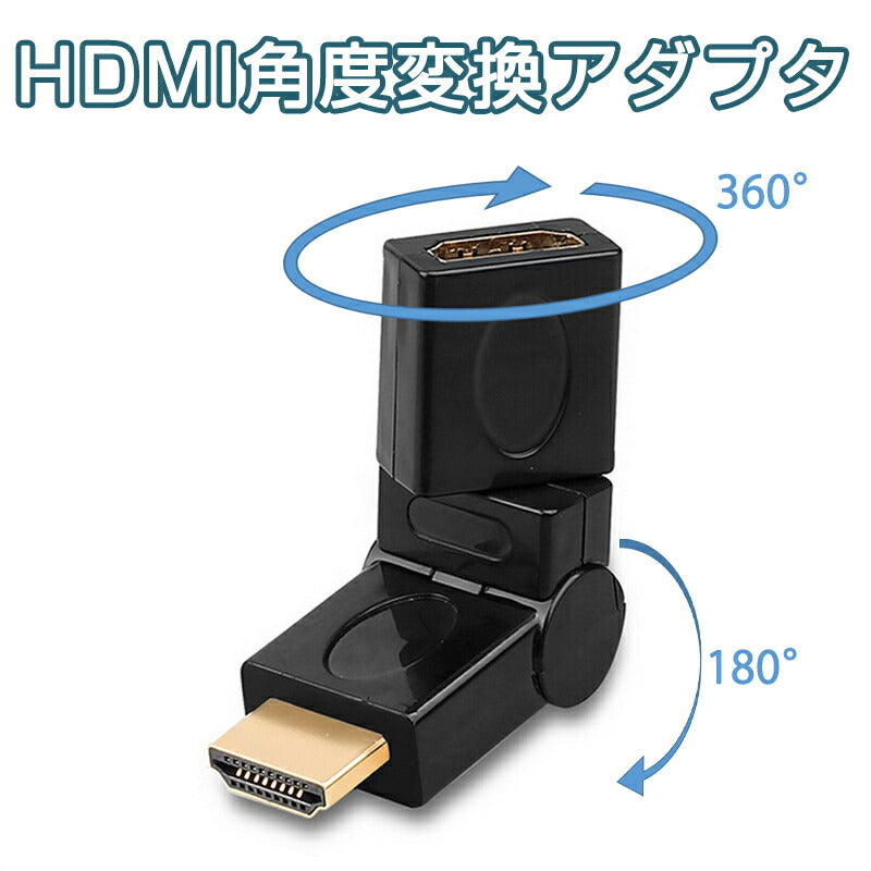 HDMI 360° 角度変換 アダプタ 向き自由調整 90°～270° 上曲げ 下曲げ コネクターオス⇔メス V1.4 1080P 方向 転換 標準HDMI HDMIケーブル整理 断線防止