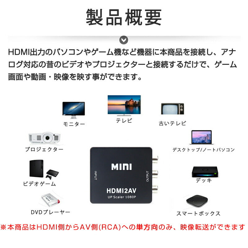 HDMI to AV 変換アダプタ 黒 コンバーター HDMI RCA コンポジット ビデオ アナログ 転換 CVBS L R アダプター 1080P フルHD 赤白黄端子 ポイント消耗