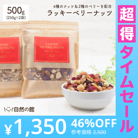 【超得ハイパーSALE】500g 2種のベリー入りミックスナッツ『ラッキーベリーナッツ 』 (250g×2)無塩 ナッツ くるみ カシューナッツ アーモンド クランベリー ワイルドブルーベリー 送料無料