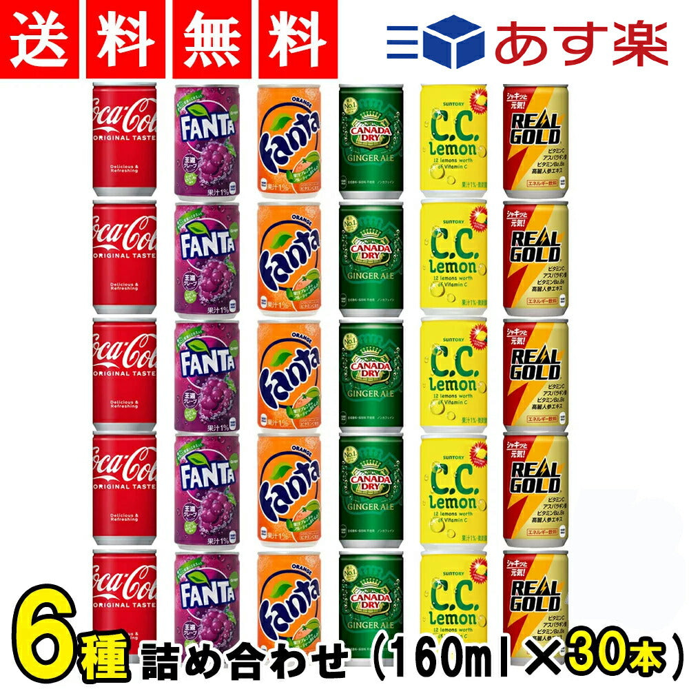 ミニ缶　炭酸飲料 缶 160ml 詰め合わせ Cセット 6種 合計30本【コーラ ファンタオレンジ ファンタグレープ ジンジャエール リアルゴールド C.Cレモン 】【当店オススメ】