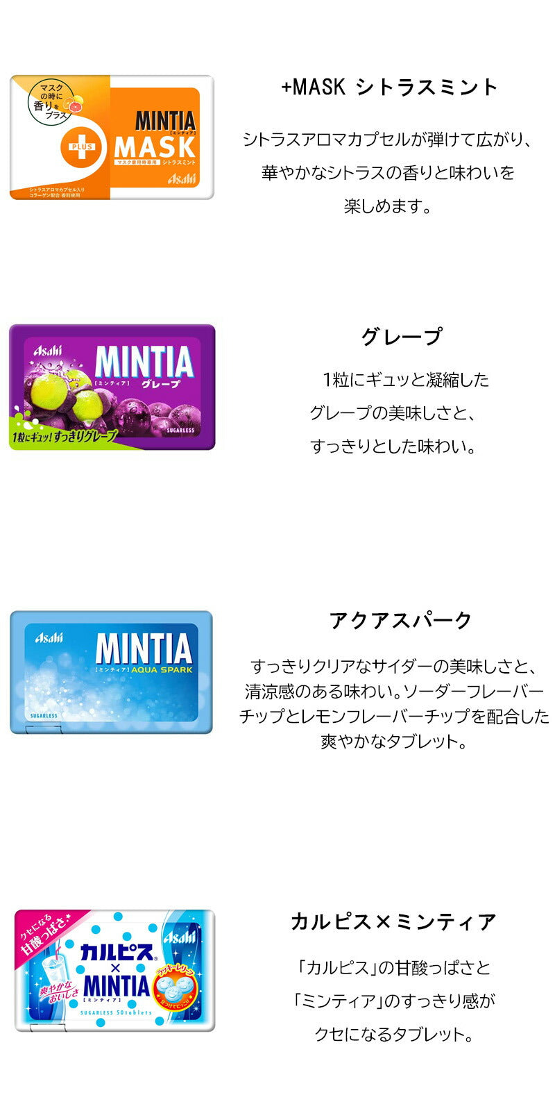 【3人シェア買いでお得】【送料無料】ミンティア 5種×各4（ シトラス　グレープ　カルピス　ゴールデンキウイ　レモンソーダ）計20個　Iセット