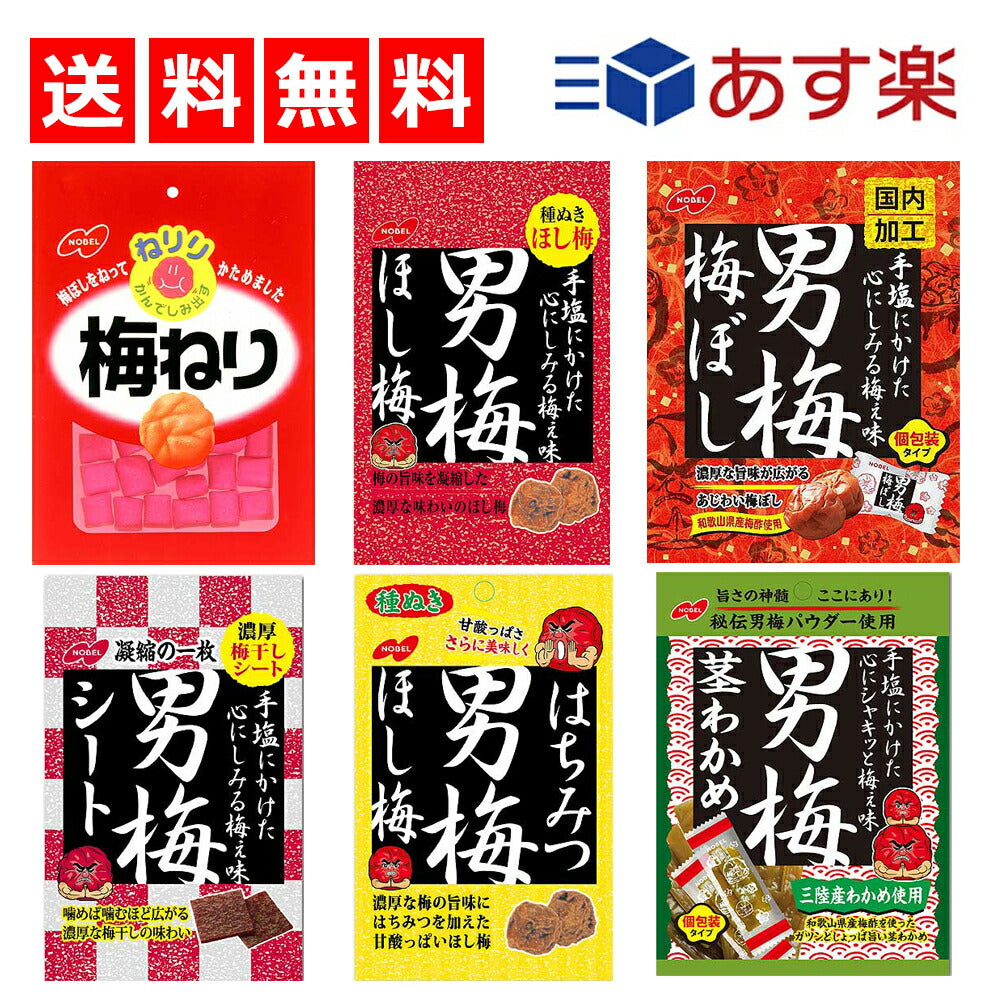【送料無料】男梅5種+梅ねり1種（ほし梅　梅干し　男梅シート　はちみつほし梅　茎わかめ　梅ねり）計6個セット