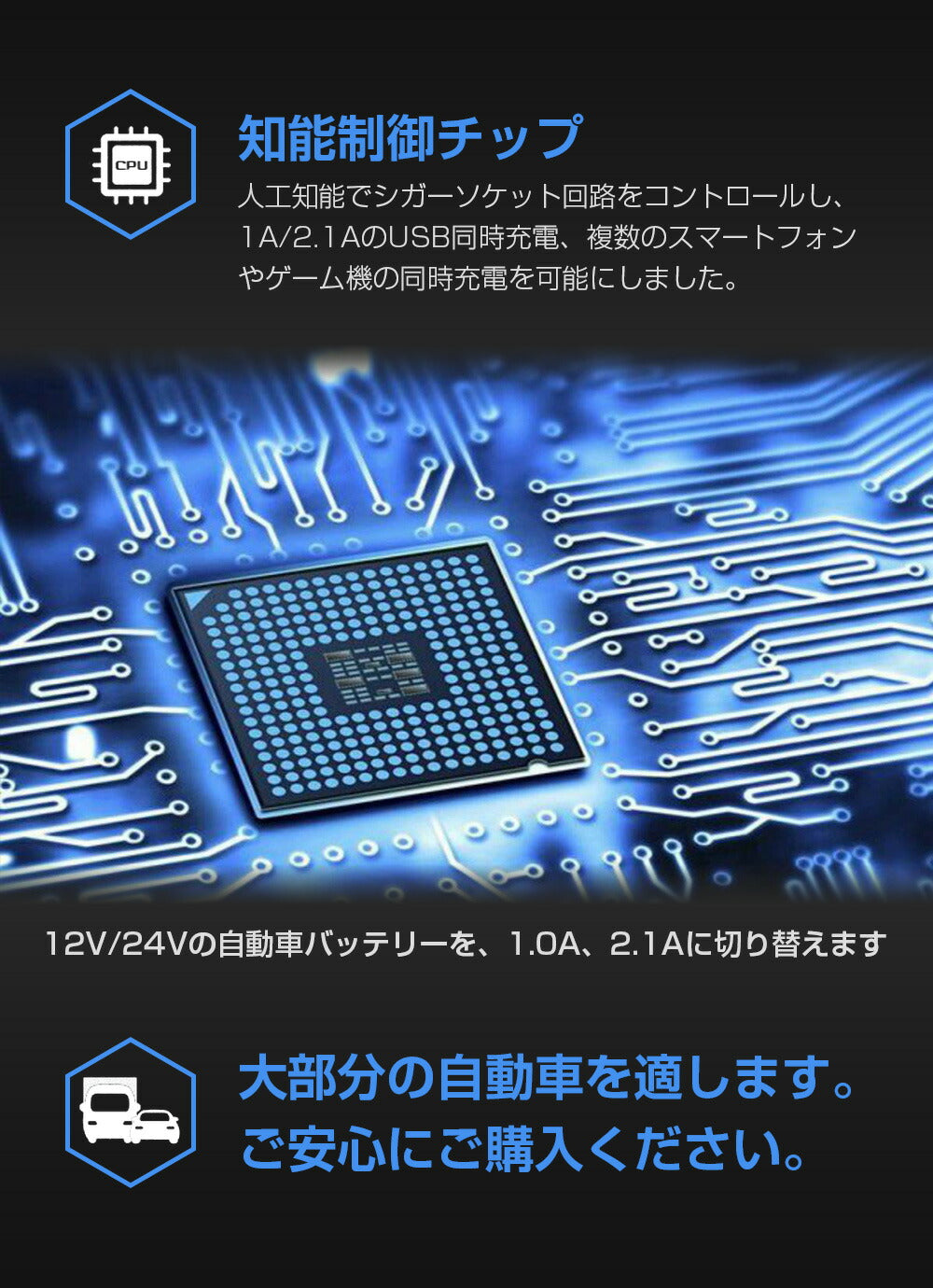 シガー ソケット チャージァ― 3連増設 シーガーソケット増設 車載USB充電器 3USB 車内充電器 自動車USB充電器 知能 12ー24V車種通用 車中泊