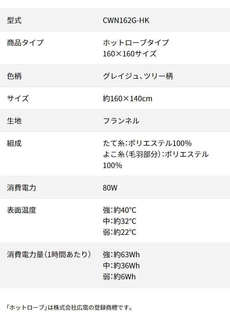 電気ひざかけ毛布 160×140cm ホットローブ 着る毛布 フランネル 節電 ブランケット 節約 電気毛布 防寒対策 ひざ掛け 羽織る ツリー柄 おしゃれ 暖か 丸洗い 洗濯 ダニ退治 CWN162G-HK【送料無料】