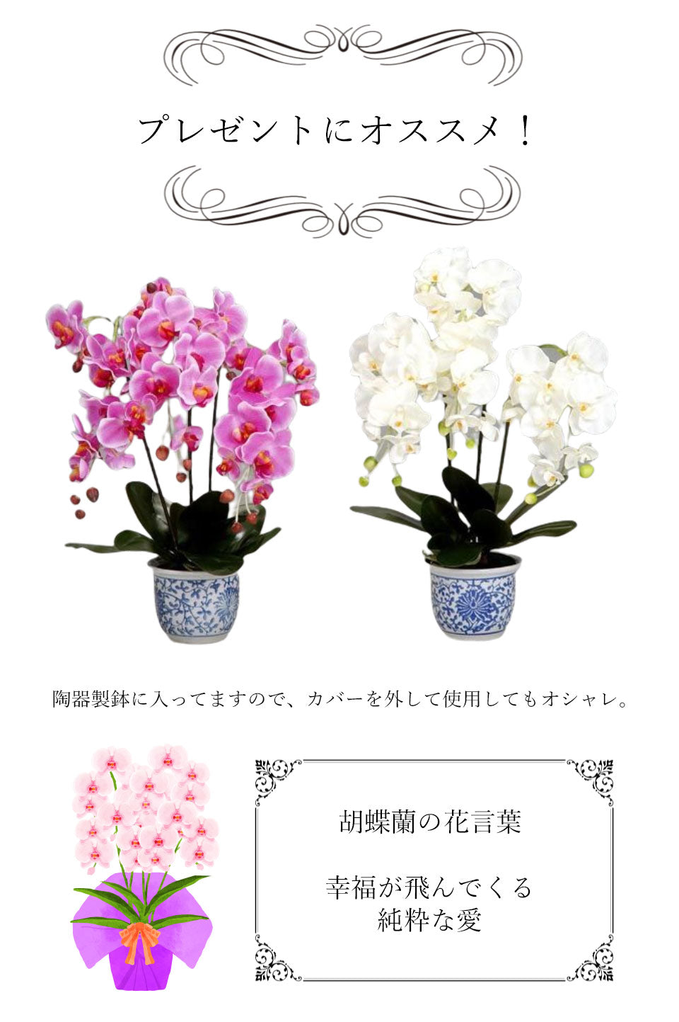 【ピンク】光触媒 胡蝶蘭 ３本立て 胡蝶蘭 造花 フェイクフラワー お手入れ不要 枯れない 三本立て ピンク イエロー ホワイト 55cm お祝い フラワーギフト お供え 脱臭 殺菌 インテリア 陶器製鉢 おしゃれ 幸福