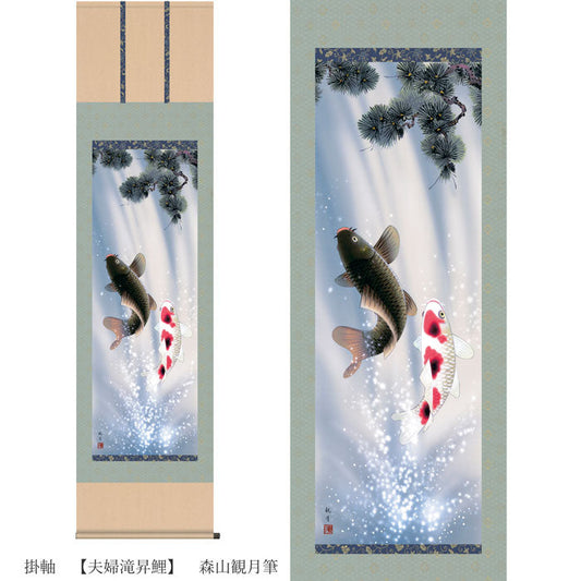 開運掛軸　【夫婦滝昇鯉】　森山観月筆