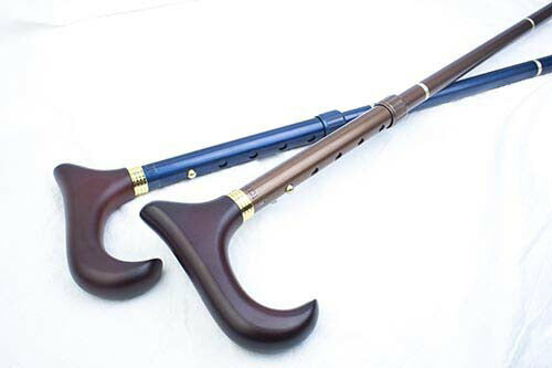 【メタルブラウン】杖 ステッキ 折りたたみ 天然木 軽量 プルストップ方式ステッキ 楓４段式 メタルブルー メタルブラウン