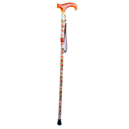 【レッド】SGマーク 杖 ステッキ 折りたたみ 天然木 軽量 プリントステッキ ４段式 グリーン オレンジ レッド ブルー
