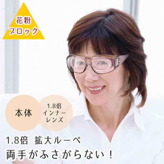【本体+インナーレンズ1枚】拡大鏡 ルーペ メガネ型 眼鏡 1.8倍 NEWマルチグラス（本体+インナーレンズ1枚） 花粉対策メガネ 花粉症 メガネ