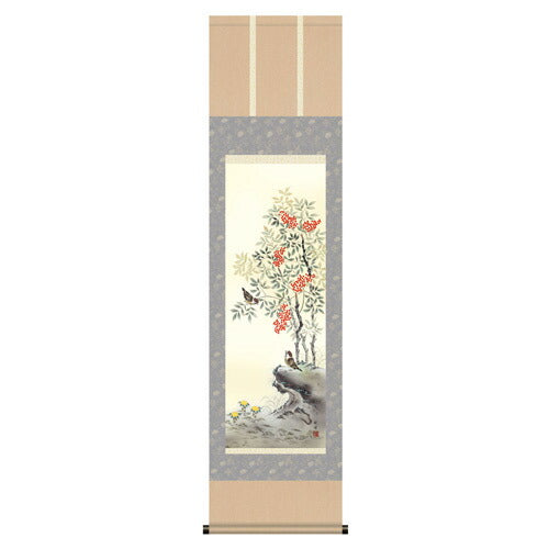 【Ｄ=冬「南天に雀」】掛軸 四季花鳥揃 田村竹世筆 尺三四幅） 収納箱付き 十年間保証 受注生産品
