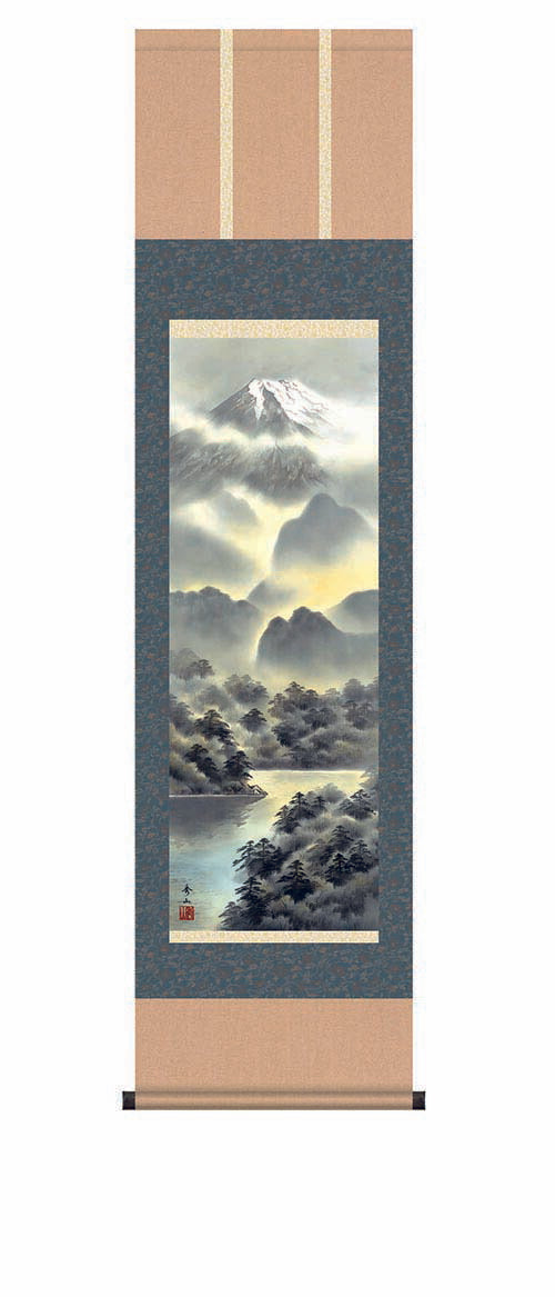掛軸「富士麗浄」 鈴村秀山筆[ 収納箱 10年保証 31×81 品質保証付き 受注生産 インテリア 和 和室 リビング 床の間 和風 掛け軸 国産 国内産 日本製 名画 縁起物 プレゼント 画寸 送料無料 ]