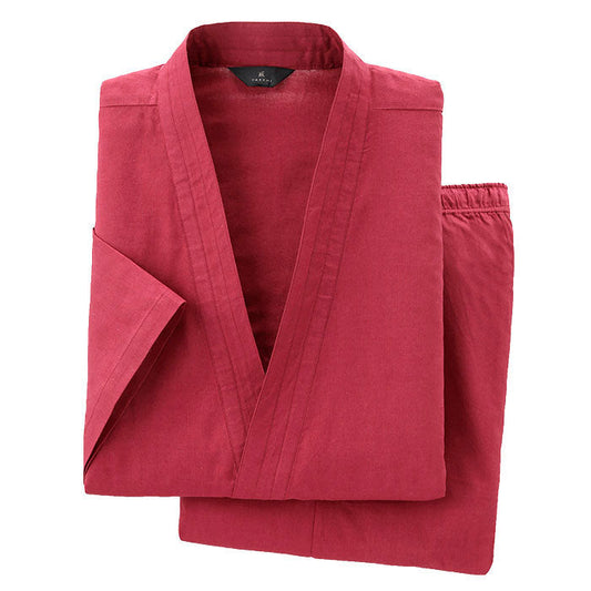 【エンジ3L】作務衣 部屋着 パジャマ おしゃれ レディース メンズ 春夏 薄手 涼しい 動きやすい 和服 綿100％ 全5色 S/M/L/LL/3L / 選べる5色5サイズ！男女兼用綿100％作務衣