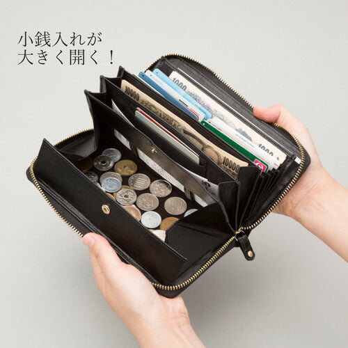 牛革クロコ型押しコインスルー財布 [ 本革 小銭入れ スェード コンパクト 長財布 大きく開くＬ字 長財布 床革 種分け レシート 自動 クロコ 見やすい 出しやすい 収納 ギフト プレゼント 送料無料 ]