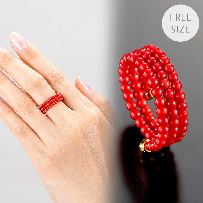 海の宝石珊瑚3連フリーリング [ 指輪 おしゃれ 太め リング 宝石 珊瑚 3連 フリーサイズ フリーリング ゴージャス スパイラルリング 天然石 パワーストーン レディース 日本製 国内産 送料無料 ]