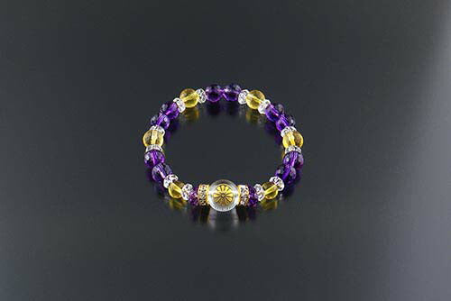 繁栄の菊のブレス [ ブレスレット 天然石 パープル イエロー クリア アメジスト 白水晶 黄水晶 菊 縁起物 長寿祈願 厄除け 無病息災 男女兼用 レディース メンズ 開運 お守り 御守り 邪気払い パワーストーン 日本製 送料無料 ]
