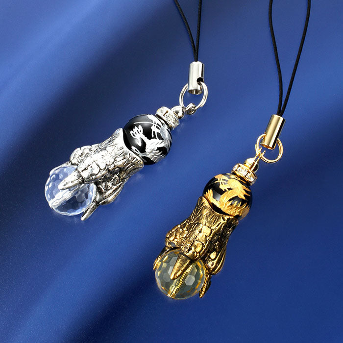 【銀色タイプ】天然石 パワーストーン ストラップ 水晶 財運わしづかみストラップ 巾着袋付き レディース メンズ
