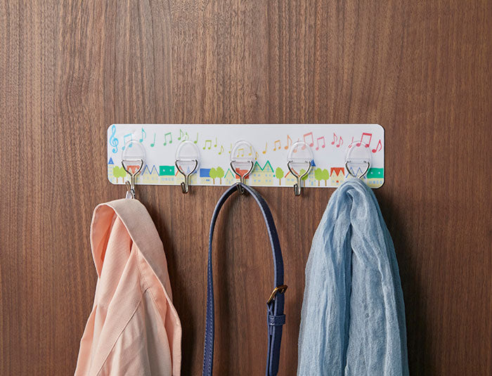 切って使える粘着5連フック 耐荷重5kg 5連フック 音符 フック 壁 かわいい キッズ 子供部屋 キッチン 吊り下げ収納 壁掛け 収納 強力 粘着フック カット可能