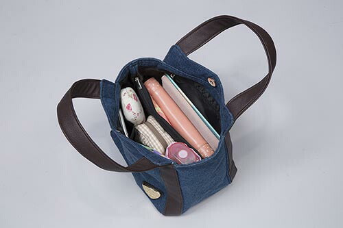 仕分けが便利なデニム手提げバッグ レディース 女性 軽量 軽い 通勤 通学 買い物 ランチバッグ  お弁当バッグ デニム 小さめ 可愛い カジュアル