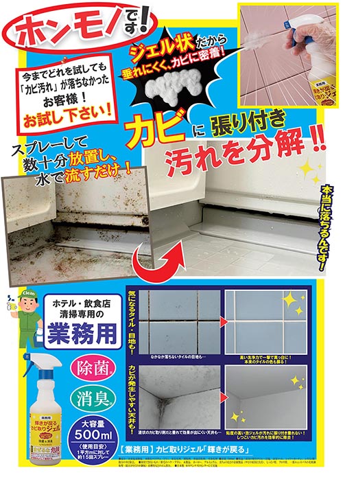 業務用 カビ取りジェル 輝きが戻る 500ml カビ取り ジェル状 プロ仕様 カビ カビ対策 黒カビ お風呂 浴室 タイル目地 天井 壁 除菌 消臭