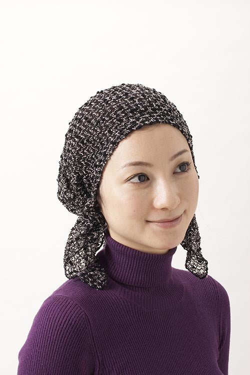 【ダークグレー（ラメ入り）】ニットヘアーキャップ  レディース 女性用 春用 夏用 来客 入院 抗がん剤 白髪隠し 涼しい 蒸れにくい 紫外線対策 レース サマーニット