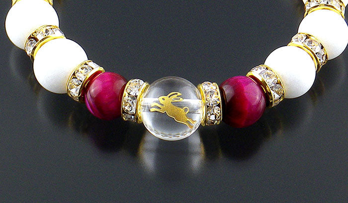 飛躍祈願・うさぎのブレスレット ブレスレット ピンクタイガーアイ タイガーアイ 虎目 17cm 専用巾着袋 付属 うさぎ 兎 開運ブレスレット 開運アクセサリー 開運