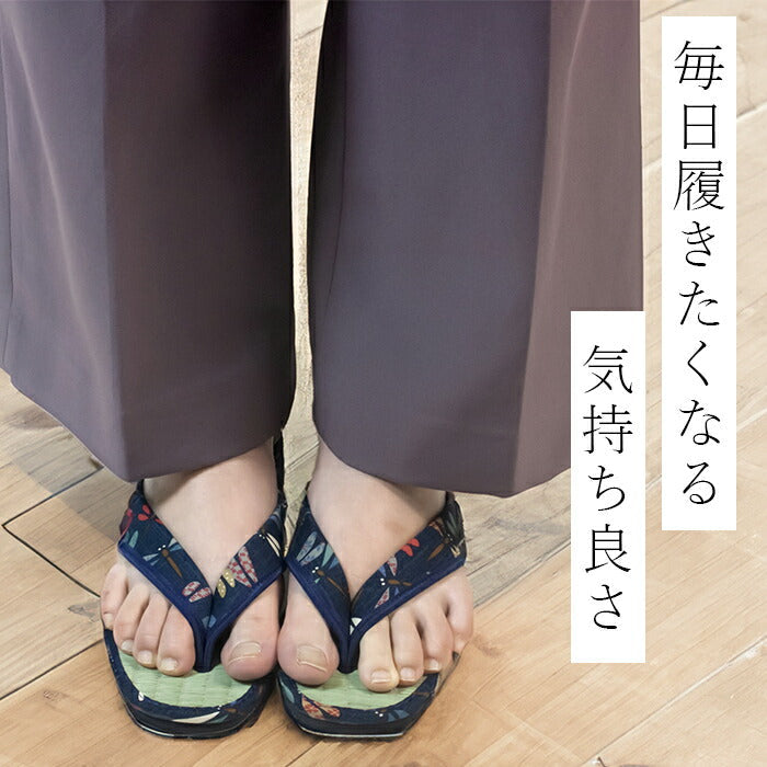 【くつろぎネコ　Lサイズ】草履 レディース 痛くない 安い 草履サンダル い草 M/L ネイビー 藍染め 和柄 たたみ草履