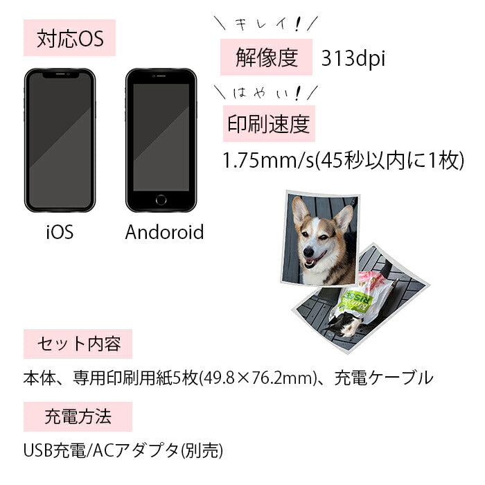 【詰め替えシール20枚】シール ラベルプリンター スマホ対応 フォトプリンター 持ち運び Andoroid iphone ミニプリンター アルバム作り