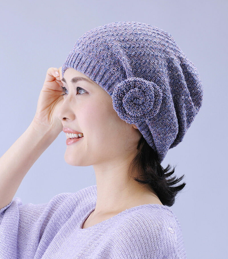 【ワイン】耳まで暖かいニット帽子 レディース 女性 40代 50代 60代 おしゃれ 防寒 あったか 秋冬 ルームキャップ ニットキャップ シルク ウール