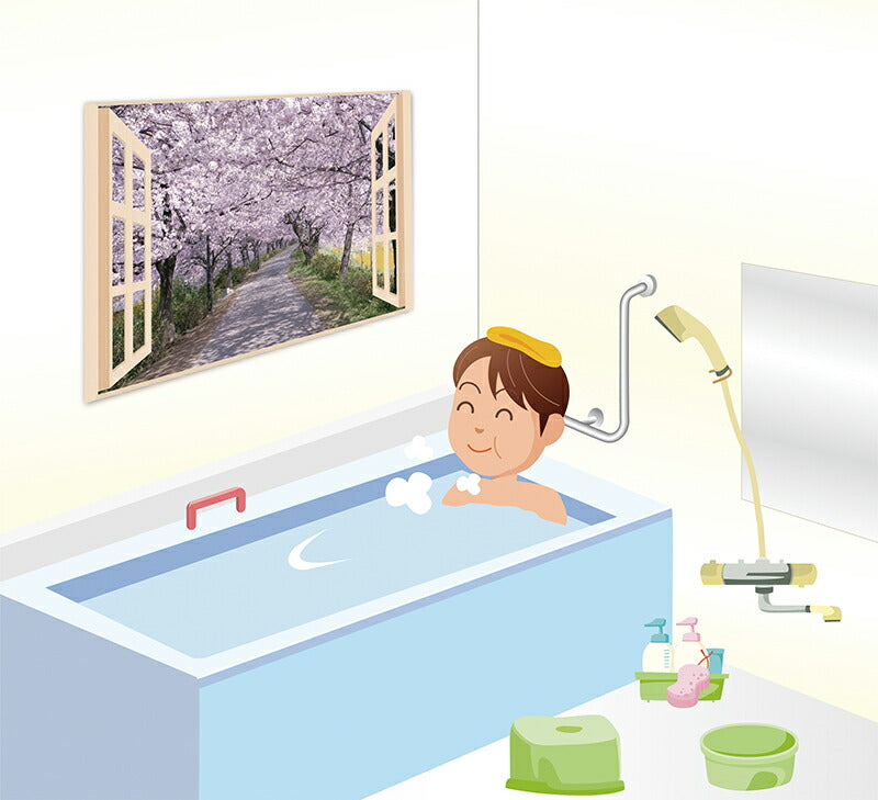 お風呂 浴室 バスルーム ポスター 風景 / 四季彩 日本の四季 4枚セット 52×73cm / 貼り直しOK バスグッズ お風呂グッズ お風呂に張れる壁紙 日本製