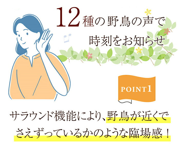 6ヵ月保証 野鳥の電波時計 電波時計 壁掛け 静音 アナログ かわいい おしゃれ アンティーク レトロ 電池式 説明書付