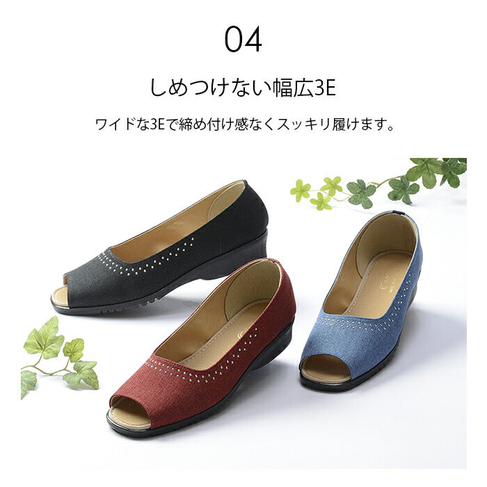 【ワイン 22.5cm】 パンプス レディース 痛くない 歩きやすい 前開きデニム 無地美脚 カジュアル 大人カジュアル ラインストーン ファッション デニムきらきら前開きパンプス