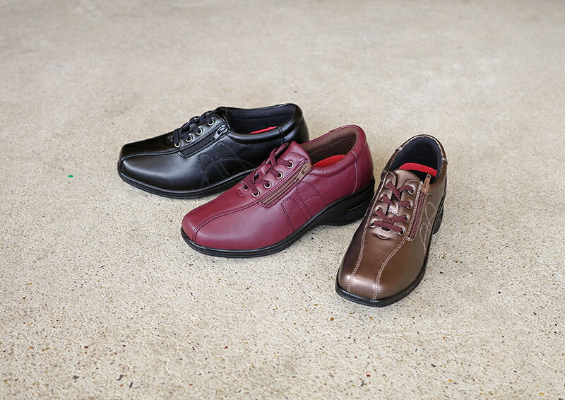 【ブラック 24.5cm】コンフォートシューズ 靴 ミセス 婦人 レディース 歩きやすい サイドファスナー 幅広3E 軽い 22.5~24.5cm ウォーキング 散歩 40代 50代 60代 70代