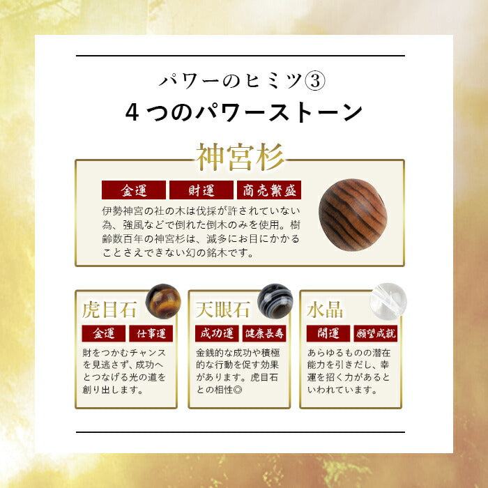 伊勢神宮 御神木ブレスレット 天然石 お守り / 神宮杉 虎目石 天眼石 水晶 パワーストーン 開運ブレスレット 日本製
