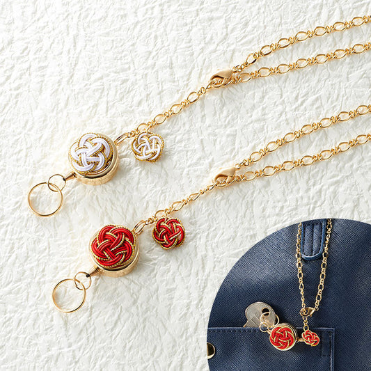 【紅梅】水引細工 リールキーホルダー リールストラップ 伝統工芸品 おしゃれ かわいい レディース 30代 40代 50代 / 水引細工「梅結び」リールキィー