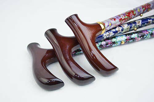 【レッド】天然木グリップ 伸縮式 花柄ステッキ レッド ブルー ブラック 中嶋次郎商店 SGマーク 杖 おしゃれ 女性 レディース 折り畳み 折りたたみ 軽量 300g 伸縮調節