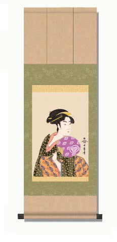 【G２-００３（団扇をもつおひさ）】歌麿 浮世絵 美人画掛軸 ３種 収納箱付き 十年間保証 受注生産品