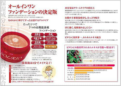 ソルリオ コンプリートファンデーション [ オールインワン ジェル ジェルベース 経済的 節約 時短 メイク 時短メイク 日本製 国産 国内産 多機能 化粧水 乳液 美容液 保湿クリーム 化粧下地 ファンデーション コンシーラー ]