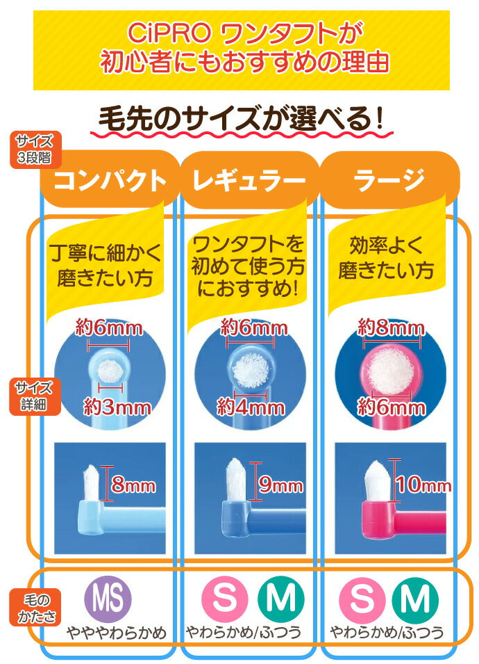 【3人シェア買いでお得】CiPRO ワンタフトブラシ レギュラーヘッド Mふつう 10本セット