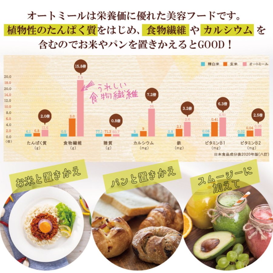 ふわっと 食感の おいしい　オートミール インスタント オーツ 480g×6袋