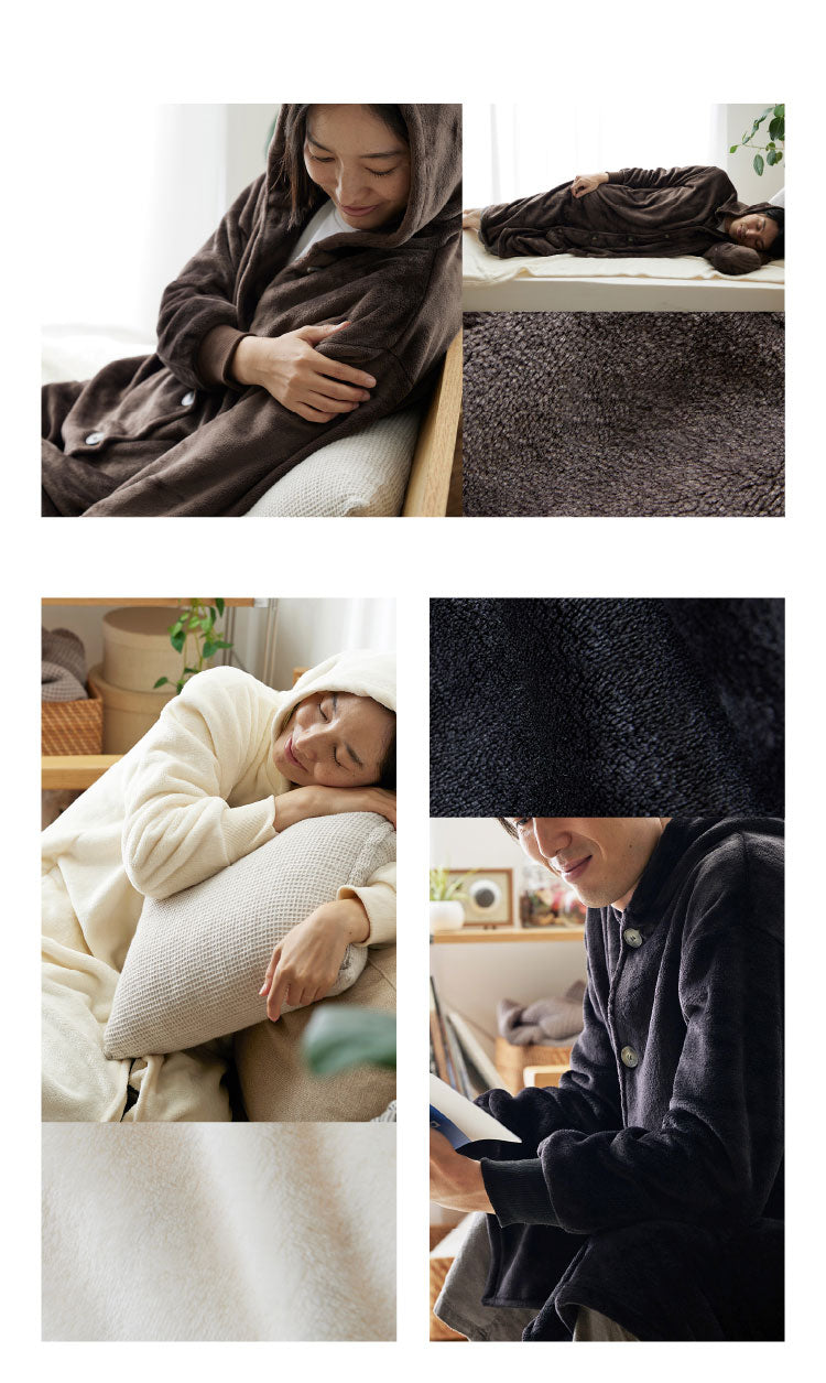 (ブラウン)着る毛布 mofua ルームウェア かわいい レディース メンズ Mサイズ(着丈110cm) 1年保証 男女兼用 ユニセックス 洗える 低ホルム 静電気抑制 モフア あったか おしゃれ【送料無料】