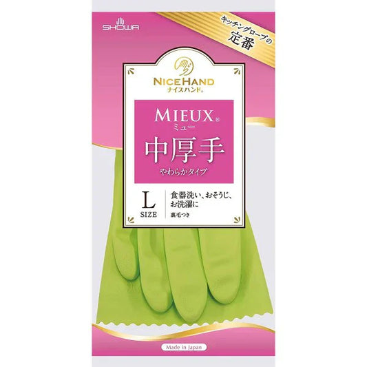 ビニール手袋 ショーワ ナイスハンド ミュー 中厚手 やわらかタイプ グリーン Lサイズ 1双入りＸ10パック