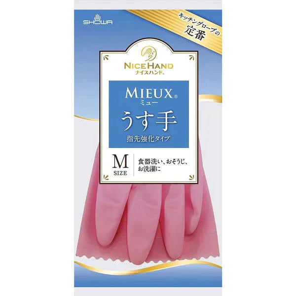 ビニール手袋 ショーワ ナイスハンド ミュー うす手 指先強化タイプ ピンク Mサイズ 1双入りＸ10パック
