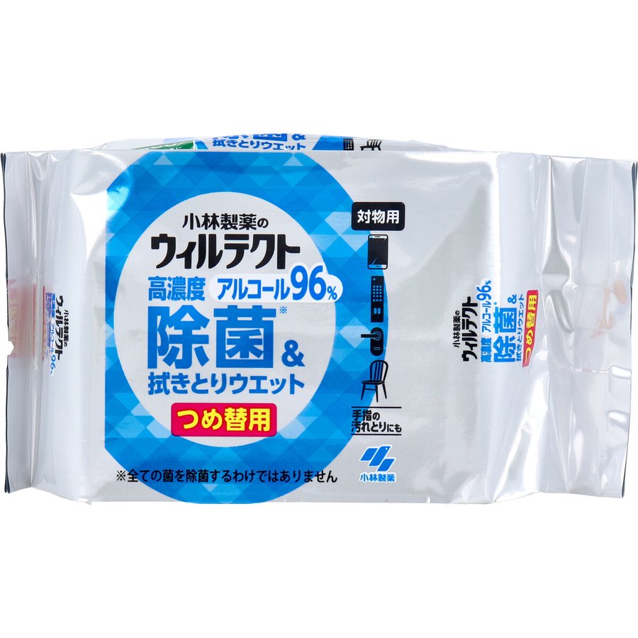 除菌ウエットシート ウィルテクト 高濃度アルコール96％ 除菌＆ふき取りウエット 詰替用50枚入りＸ6パック