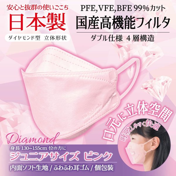 お得な6パックセット こども用日本製4層不織布マスク エスパック やさしいマスク 3D立体型 小さめジュニアサイズ ピンク 個包装 5枚入り X6パック