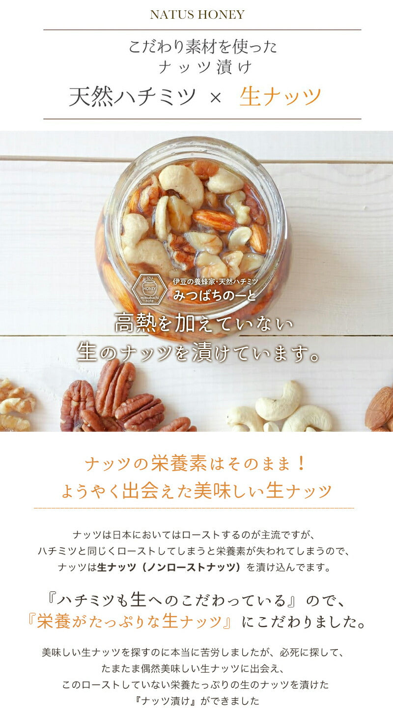 ナッツ漬け 国産 天然 生ハチミツ 120g 国産蜂蜜 瓶詰 非加熱 4種のナッツ入りハチミツ